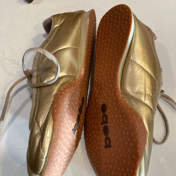 Bebe Sport Womens 9.5 Sneakers Gold Leather W/ suede Details & Rhinestones on B - Picture 2 of 16